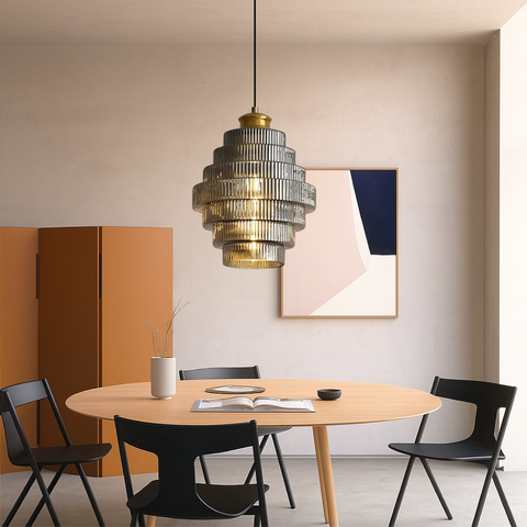 Tiered Ribbed Glass Pendant Light for Dining Rooms and Hallways