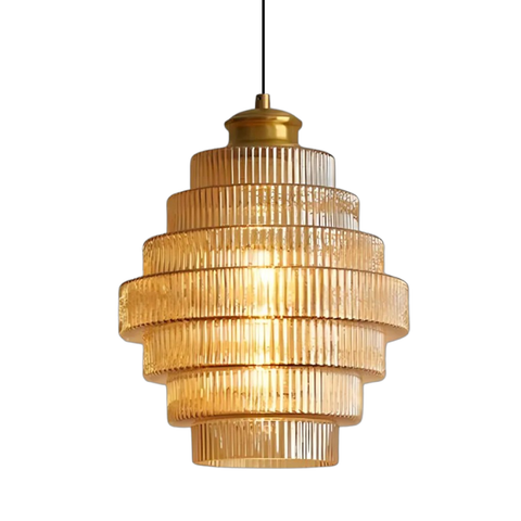 Tiered Ribbed Glass Pendant Light for Dining Rooms and Hallways