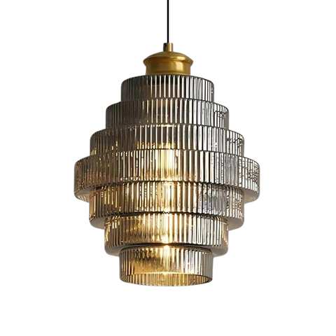 Tiered Ribbed Glass Pendant Light for Dining Rooms and Hallways