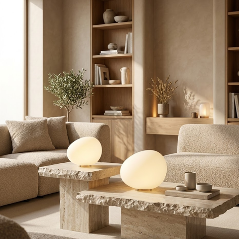 Table Lamp with Smooth Pebble Shape and Three Light Colors