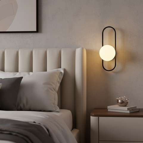 Wall Sconce with Oval Metal Frame and Glass Globe Shade