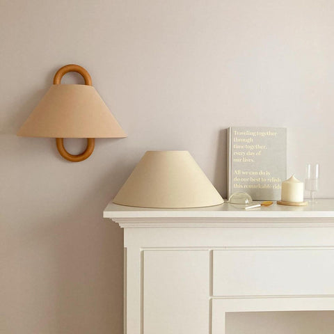 Pleated Wood Wall Sconce with Semicircular Fabric Shade for Bedrooms
