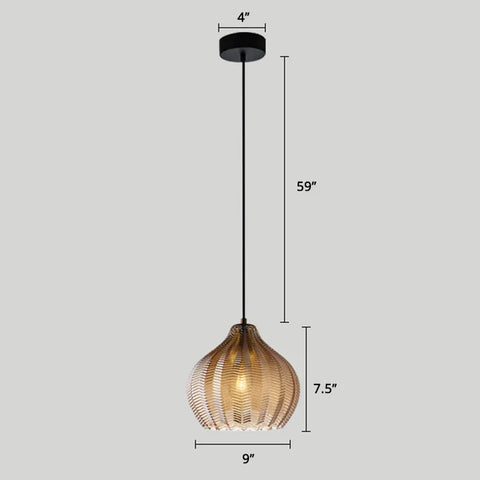 Pendant Light with Wavy Ribbed Glass and Vintage Nordic Style