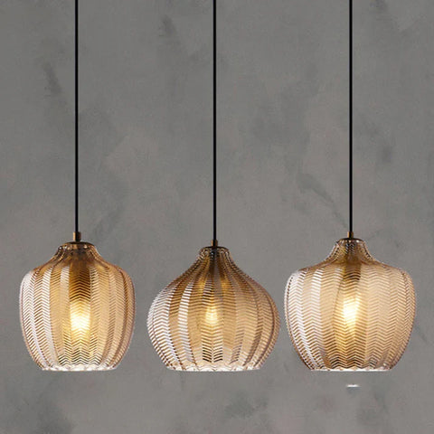 Pendant Light with Wavy Ribbed Glass and Vintage Nordic Style