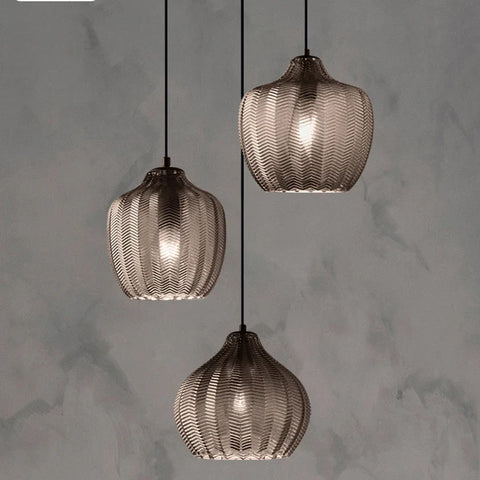 Pendant Light with Wavy Ribbed Glass and Vintage Nordic Style