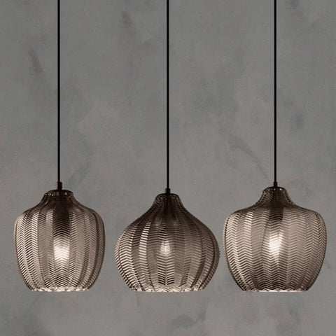 Pendant Light with Wavy Ribbed Glass and Vintage Nordic Style