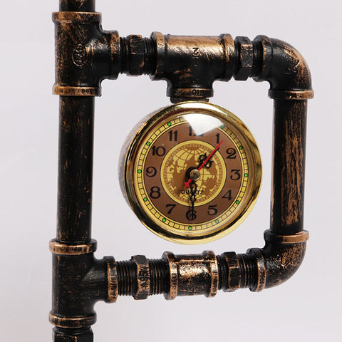 Industrial Pipe Table Lamp with Integrated Clock