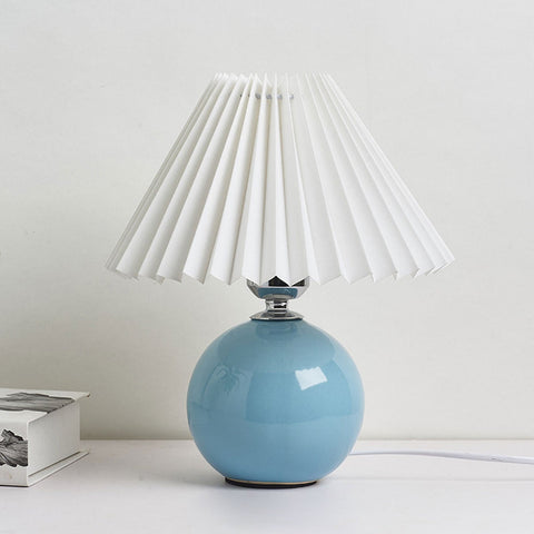 Ceramic Table Lamp with Pleated Fabric Shade for Bedside Use