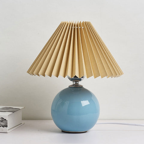 Ceramic Table Lamp with Pleated Fabric Shade for Bedside Use
