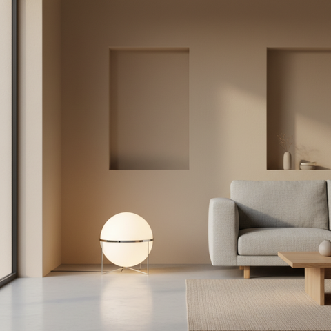 Floor Lamp with Globe Shade and Open Metal Frame