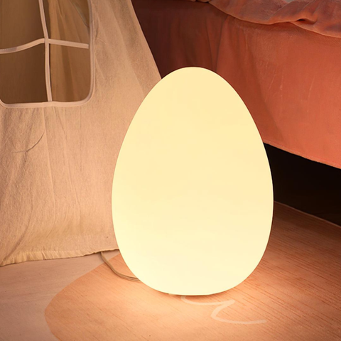 Floor Lamp with Sculptural Egg Shape and Three LED Light Colors