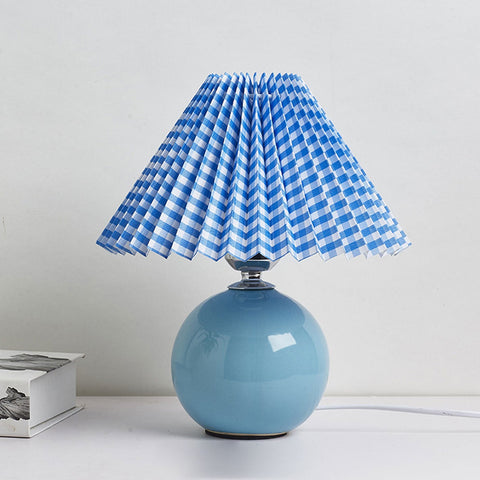 Ceramic Table Lamp with Pleated Fabric Shade for Bedside Use