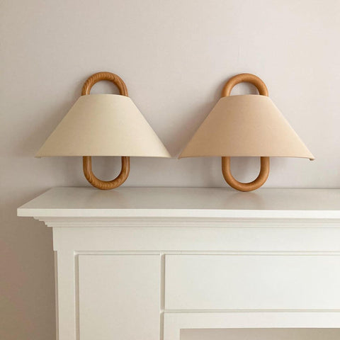 Pleated Wood Wall Sconce with Semicircular Fabric Shade for Bedrooms