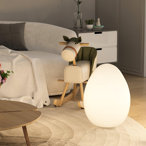 Floor Lamp with Sculptural Egg Shape and Three LED Light Colors