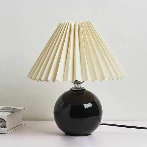 Ceramic Table Lamp with Pleated Fabric Shade for Bedside Use