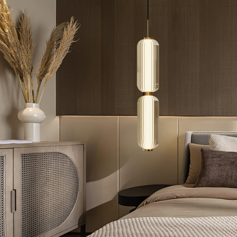Pendant Light with Ribbed Glass and Slim Linear LED Design