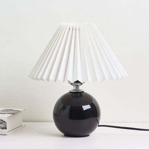 Ceramic Table Lamp with Pleated Fabric Shade for Bedside Use