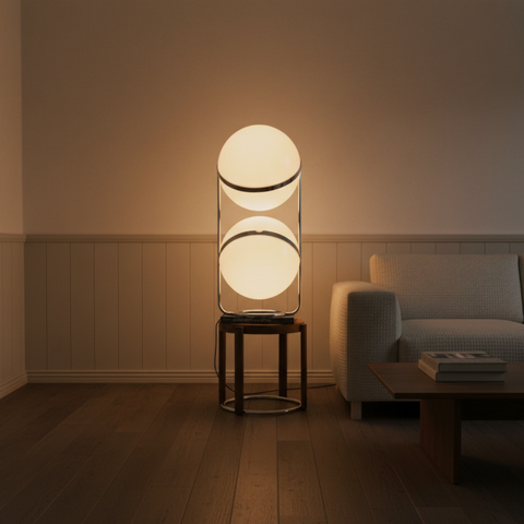 Floor Lamp with Globe Shade and Open Metal Frame