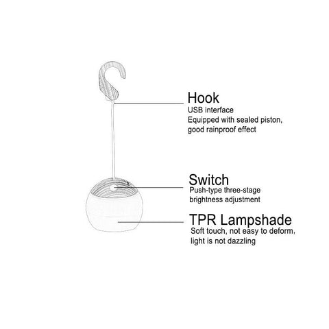 Portable Rechargeable LED Camping Lantern with Hanging Hook for Outdoor Adventures