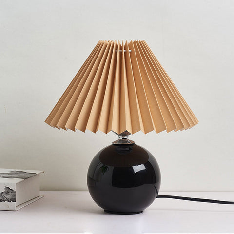 Ceramic Table Lamp with Pleated Fabric Shade for Bedside Use