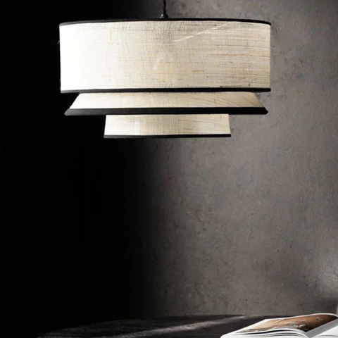 Pendant Light with Layered Linen and Floating Drum Shade