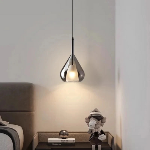 Pendant Light with Teardrop Glass and Reflective Smoke Finish