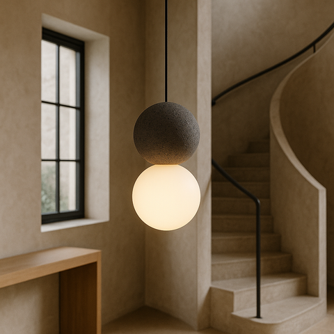 Textured Cement and Glass Pendant Light for Kitchen Island Lighting