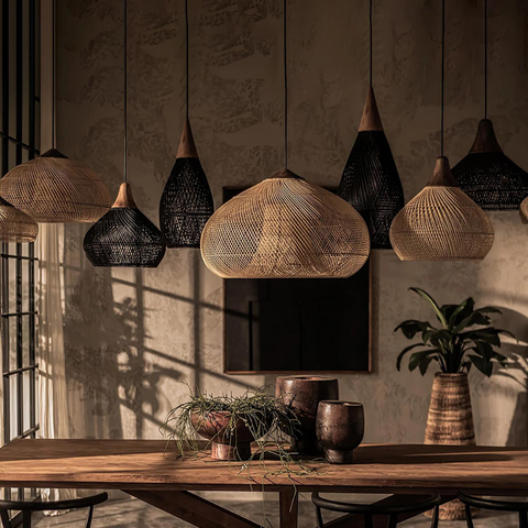 Pendant Light with Handwoven Rattan Shade