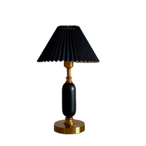 French Pleated Table Lamp with Sculptural Metal Base for Bedrooms