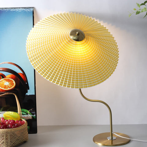 Pleated Umbrella Table Lamp with Slender Metal Base for Bedrooms