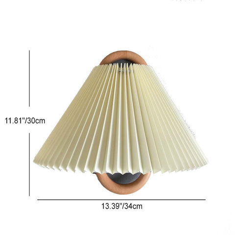 Pleated Wood Wall Sconce with Semicircular Fabric Shade for Bedrooms