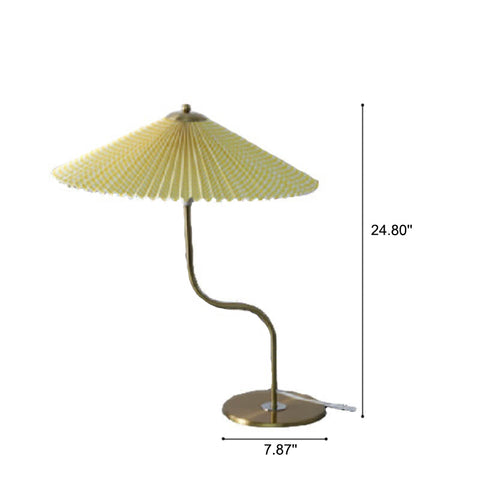 Pleated Umbrella Table Lamp with Slender Metal Base for Bedrooms
