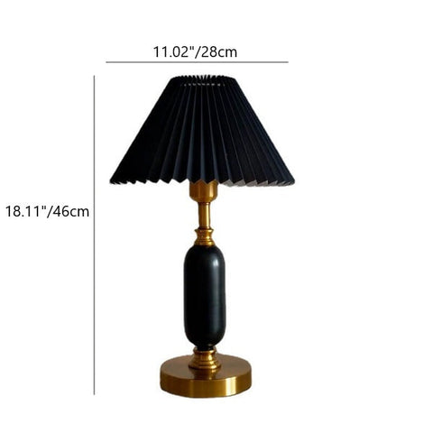 French Pleated Table Lamp with Sculptural Metal Base for Bedrooms
