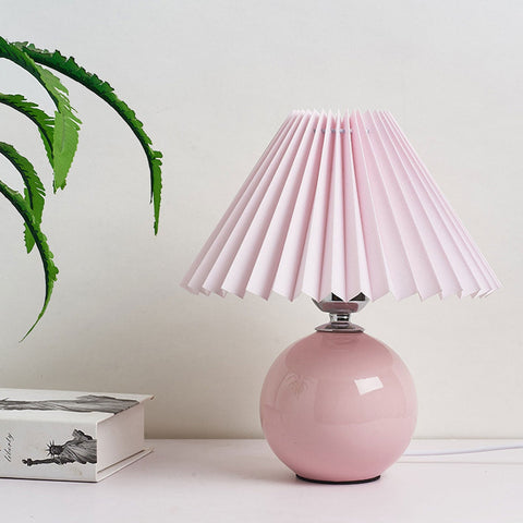 Ceramic Table Lamp with Pleated Fabric Shade for Bedside Use