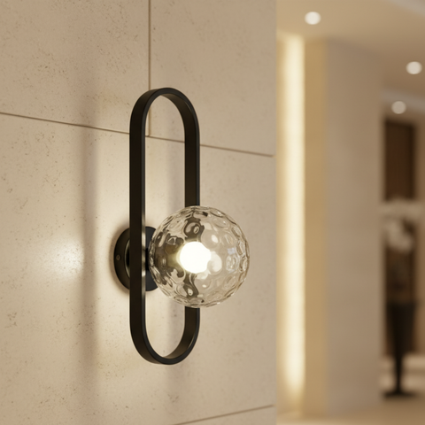 Wall Sconce with Oval Metal Frame and Glass Globe Shade
