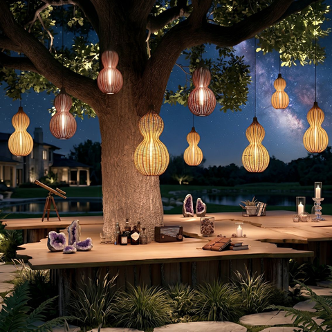 Outdoor Pendant Light with Woven Synthetic Vine Shade