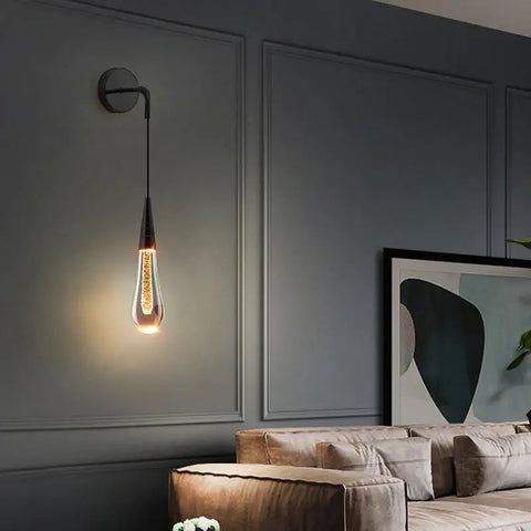 Teardrop Glass LED Wall Light with Metal Accents