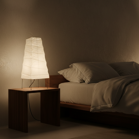 Table Lamp with Tapered Paper Lantern Shade and Metal Legs