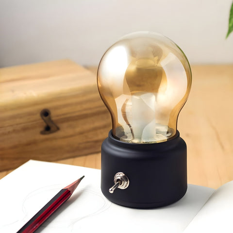 Portable Vintage Bulb LED Table Lamp with Rechargeable USB Power and Warm Light