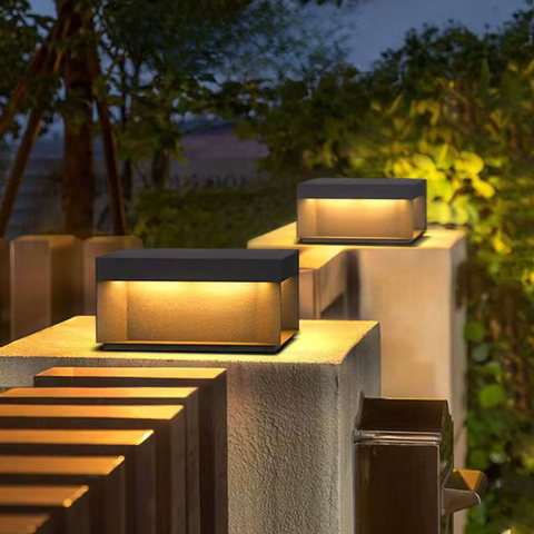 Outdoor Post Light with Square Glass Enclosure and LED Lighting