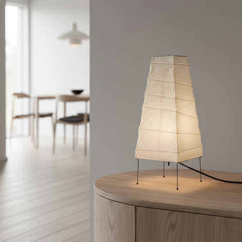 Table Lamp with Tapered Paper Lantern Shade and Metal Legs