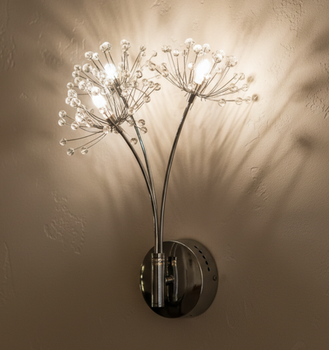 Wall Sconce with Dandelion-Shaped Crystal Clusters and LED Light