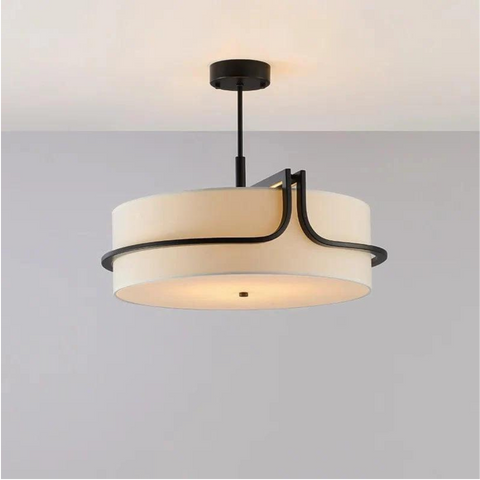 Pendant Light with Fabric Drum Shade and Metal Frame