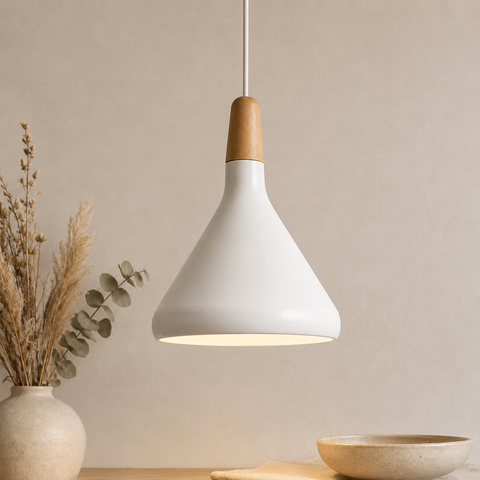 Wood-Accent Aluminum Pendant Light with Three Sizes for Indoor Use