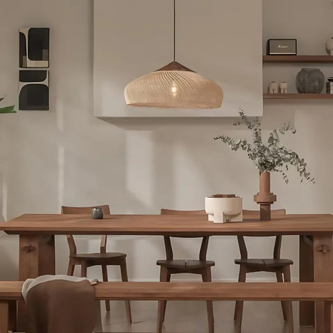 Pendant Light with Woven Rattan Dome