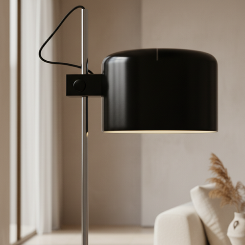 Floor Lamp with Adjustable Rounded Shade and Foot Switch Control