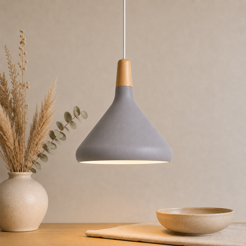 Wood-Accent Aluminum Pendant Light with Three Sizes for Indoor Use