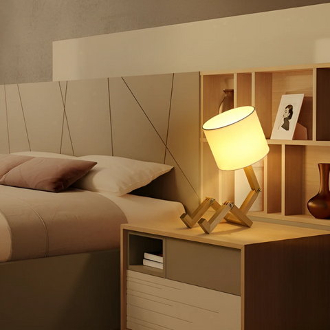 Adjustable Wood Table Lamp with Fabric Shade for Directional Light