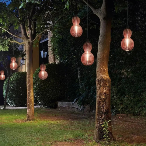 Outdoor Pendant Light with Woven Synthetic Vine Shade