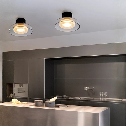 Ceiling Light with Rounded Glass Ring and Warm LED Lighting
